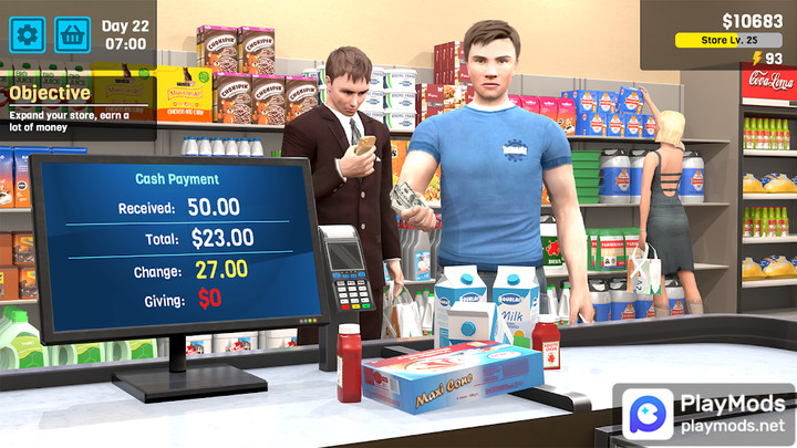 Manage Supermarket Simulator(Unlimited banknotes) screenshot image 2_playmods.net